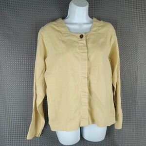 Coldwater Creek 100% Linen Long Sleeve Top XS Beige Button Front Minimalist
